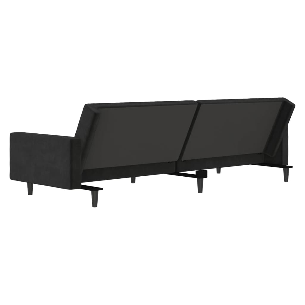 Canapea extensibilă cu 2 locuri, negru, catifea