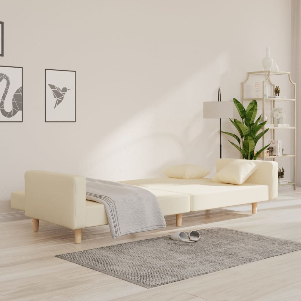 Canapea extensibilă cu 2 locuri, 2 perne, crem, textil