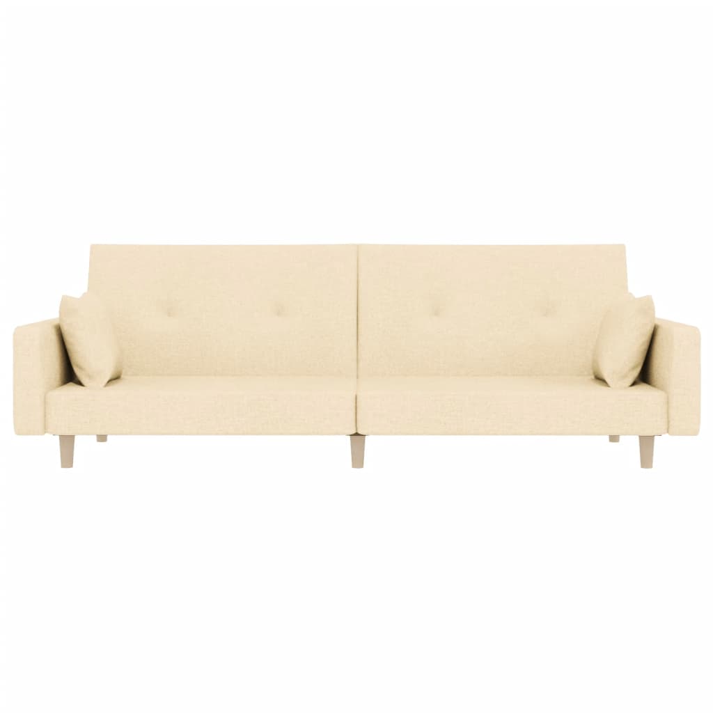 Canapea extensibilă cu 2 locuri, 2 perne, crem, textil