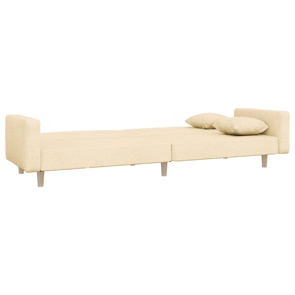 Canapea extensibilă cu 2 locuri, 2 perne, crem, textil
