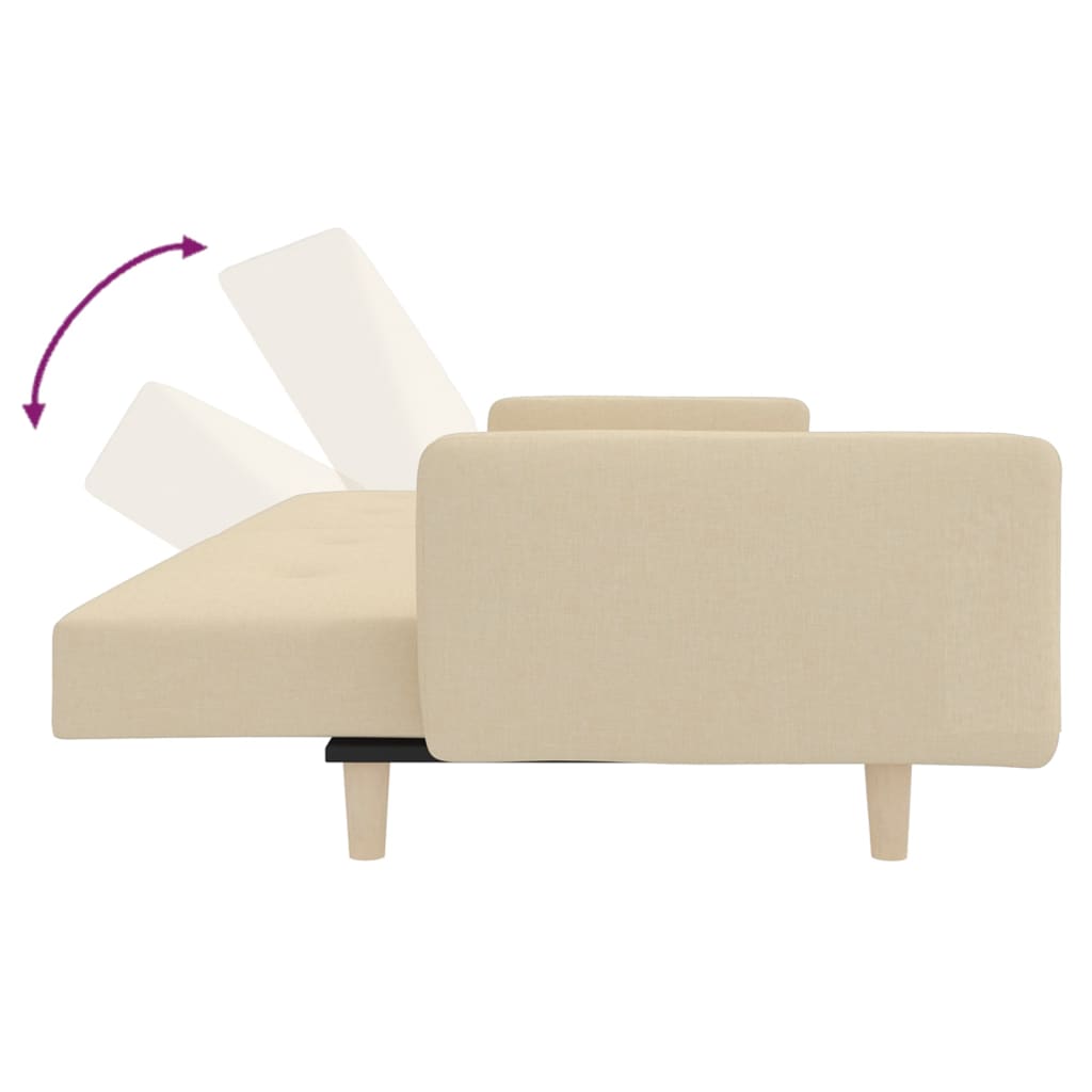 Canapea extensibilă cu 2 locuri, 2 perne, crem, textil