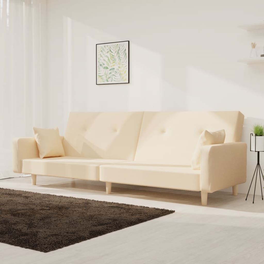 Canapea extensibilă cu 2 locuri, 2 perne, crem, textil