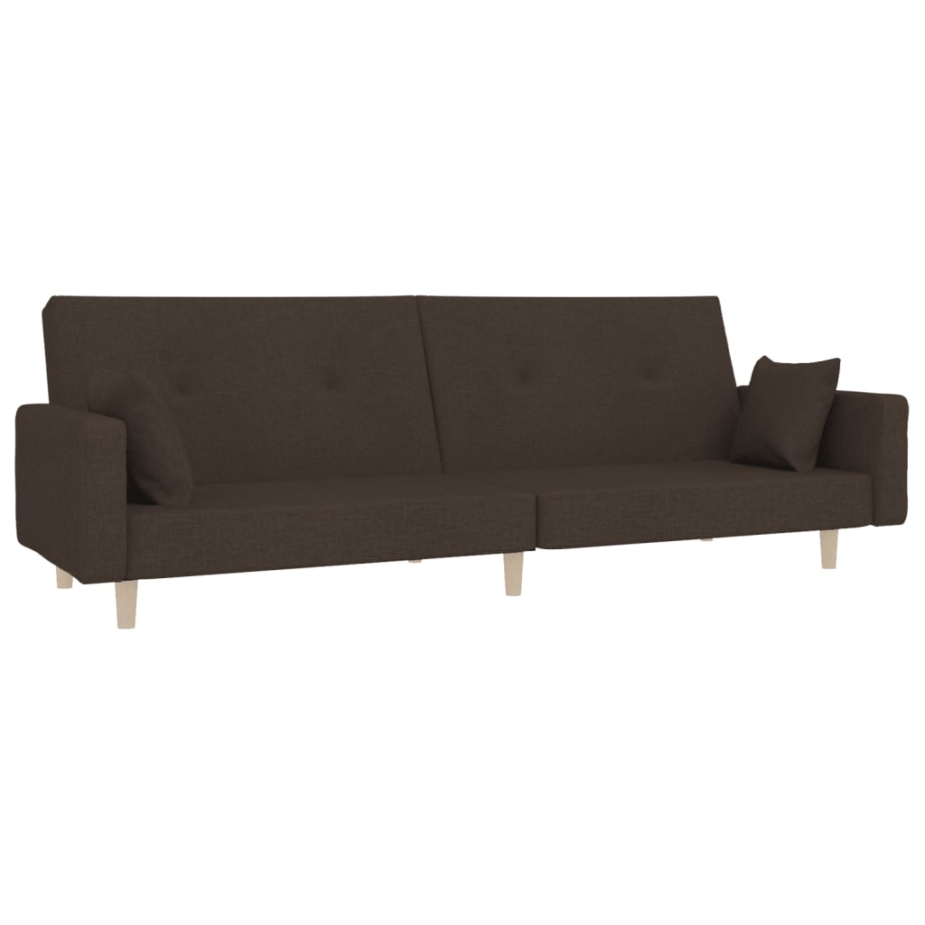 Canapea extensibilă cu 2 locuri, 2 perne, maro închis, textil