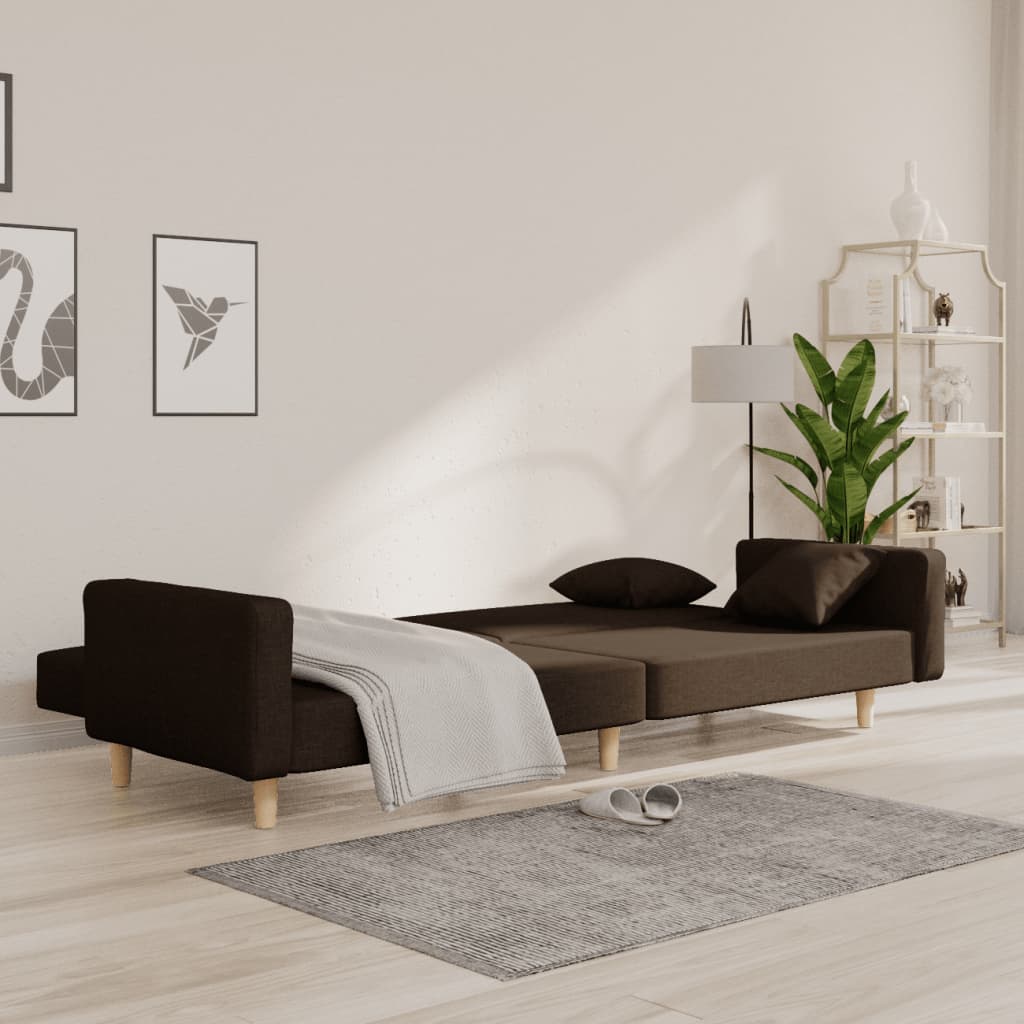 Canapea extensibilă cu 2 locuri, 2 perne, maro închis, textil