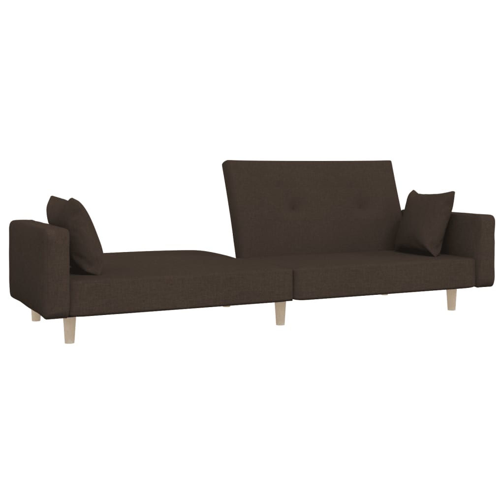 Canapea extensibilă cu 2 locuri, 2 perne, maro închis, textil