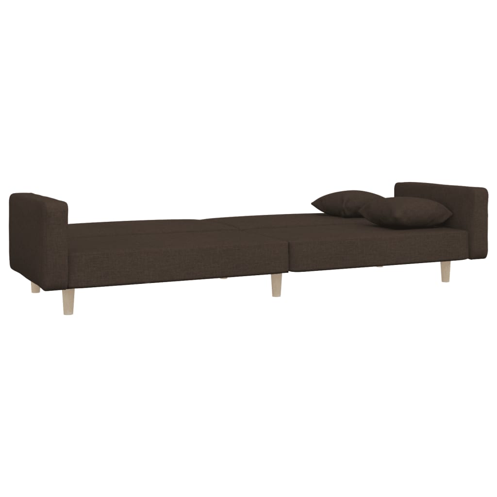 Canapea extensibilă cu 2 locuri, 2 perne, maro închis, textil