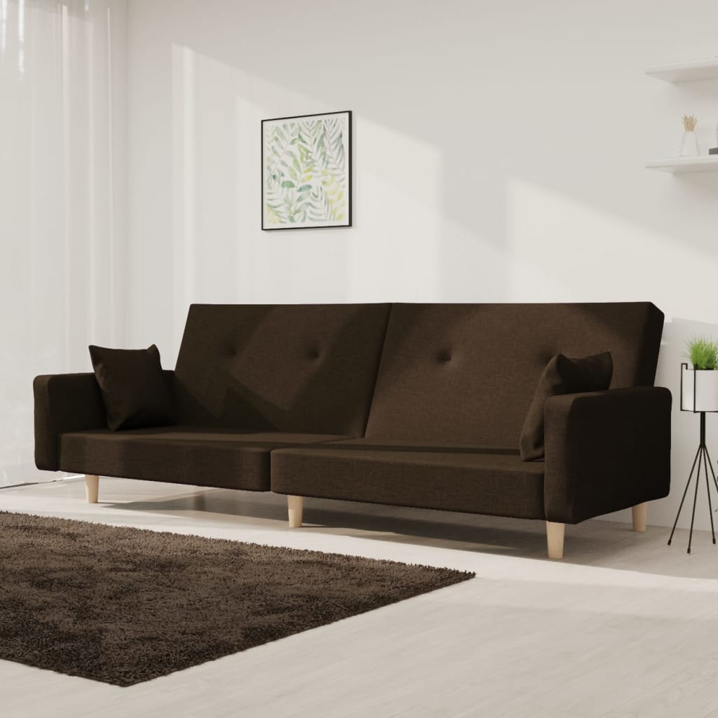 Canapea extensibilă cu 2 locuri, 2 perne, maro închis, textil