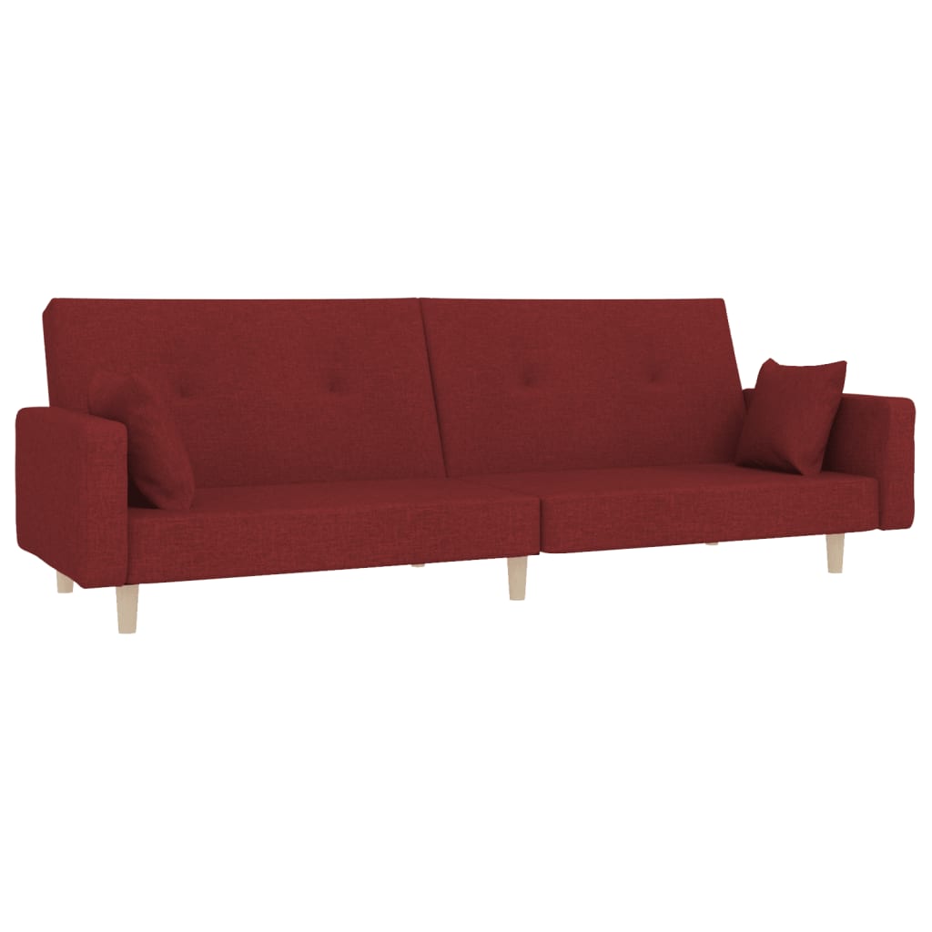 Canapea extensibilă cu 2 locuri, 2 perne, roșu vin, textil