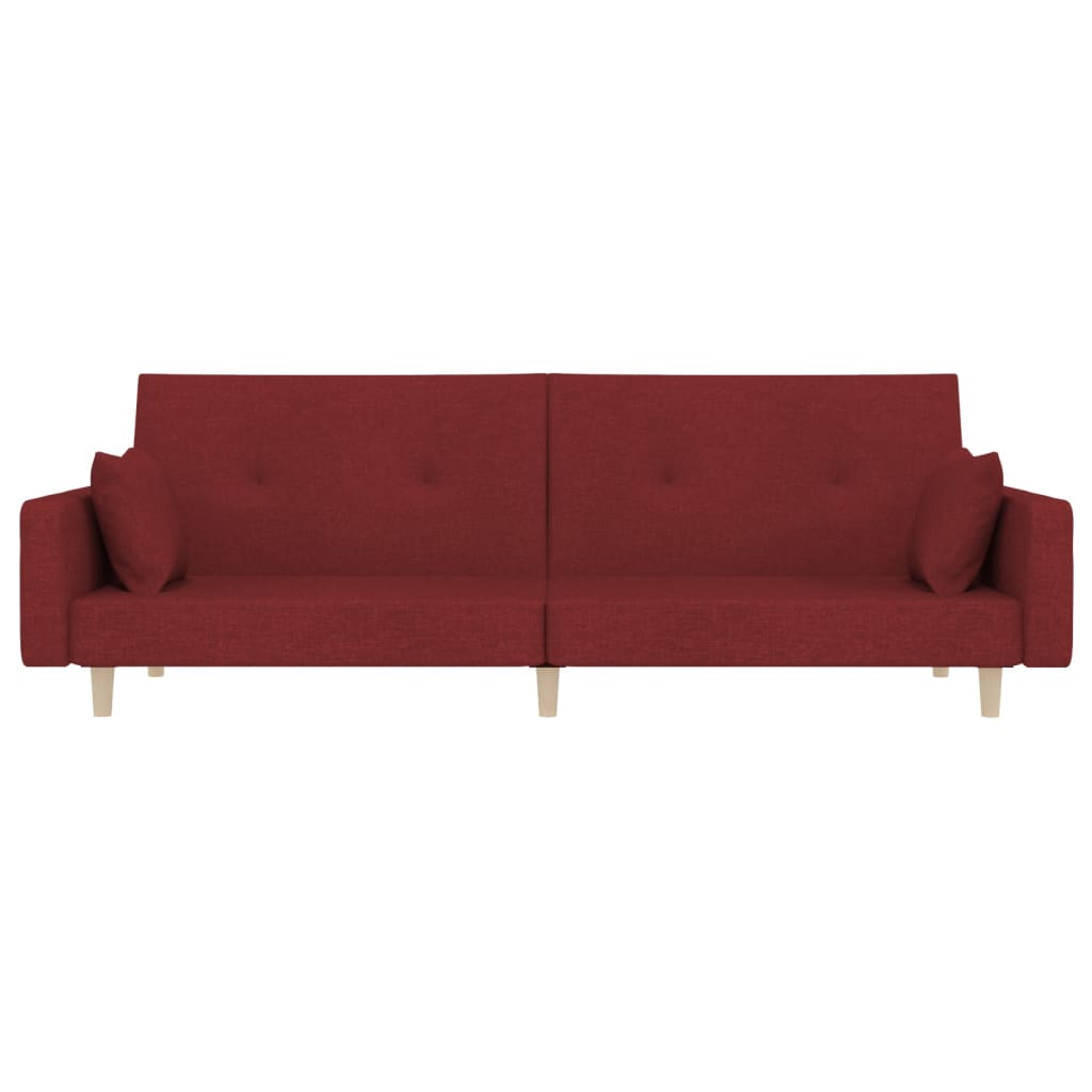 Canapea extensibilă cu 2 locuri, 2 perne, roșu vin, textil