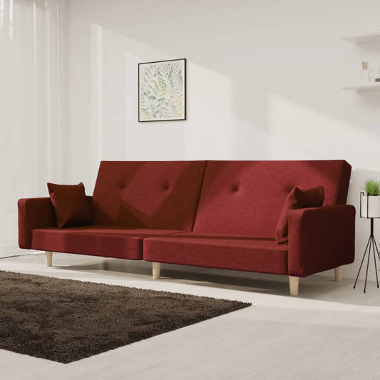 Canapea extensibilă cu 2 locuri, 2 perne, roșu vin, textil