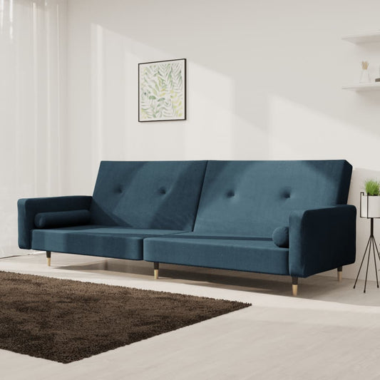 Canapea extensibilă cu 2 locuri, 2 perne, albastru, catifea