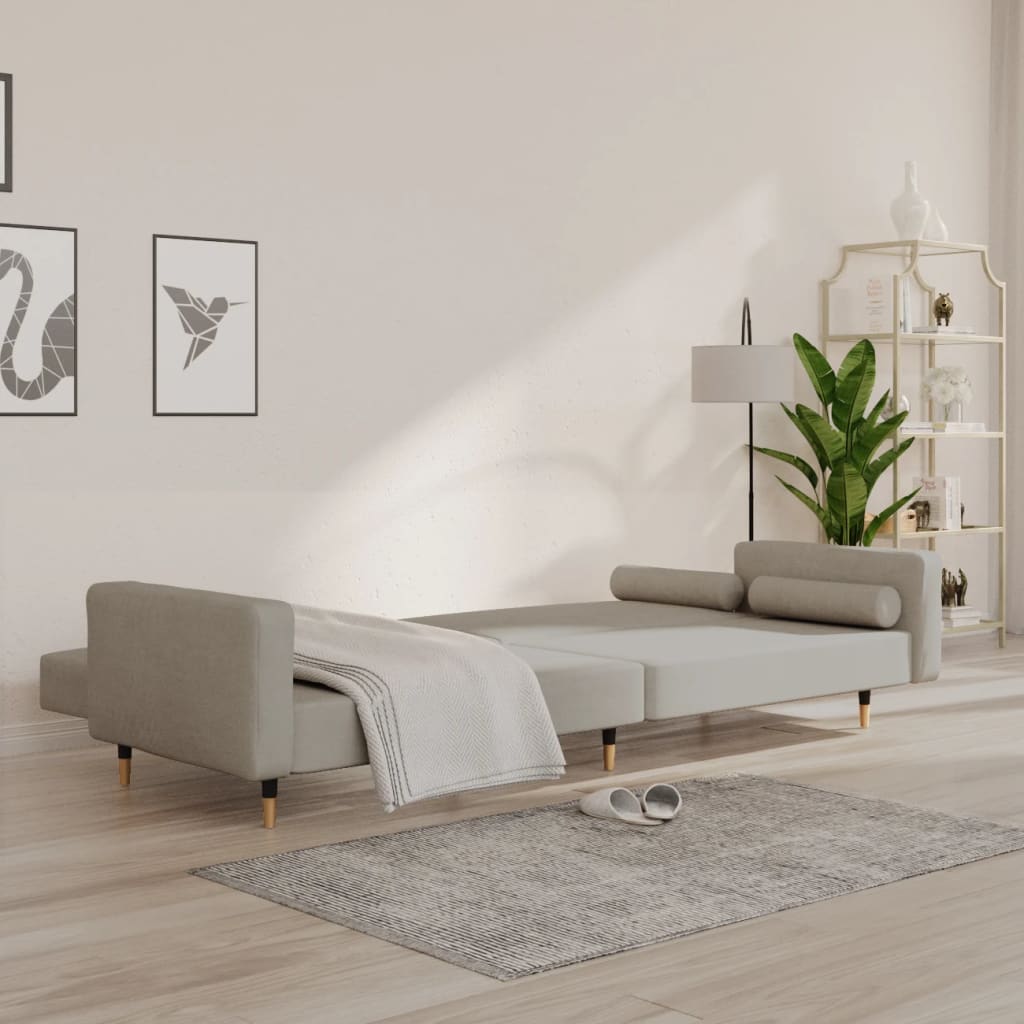 Canapea extensibilă cu 2 locuri, 2 perne, gri deschis, catifea