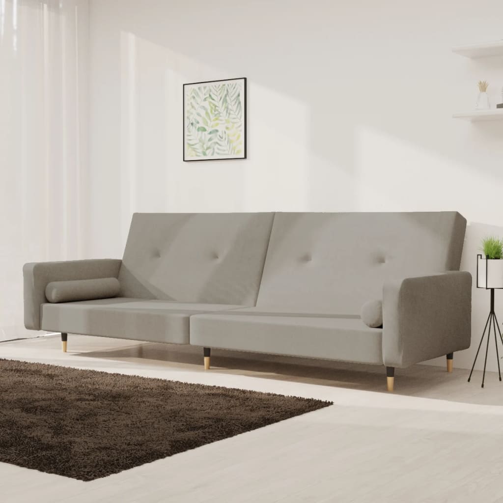 Canapea extensibilă cu 2 locuri, 2 perne, gri deschis, catifea