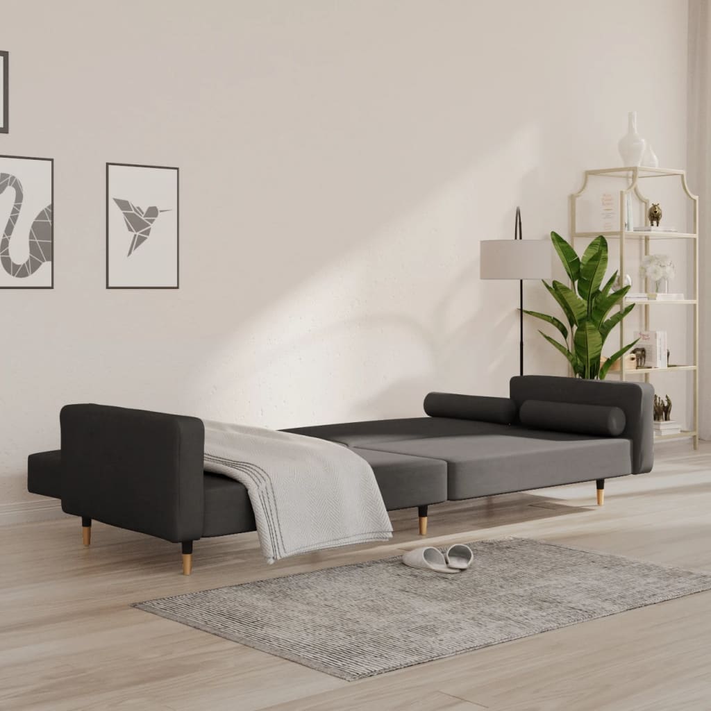 Canapea extensibilă cu 2 locuri, 2 perne, gri închis, catifea