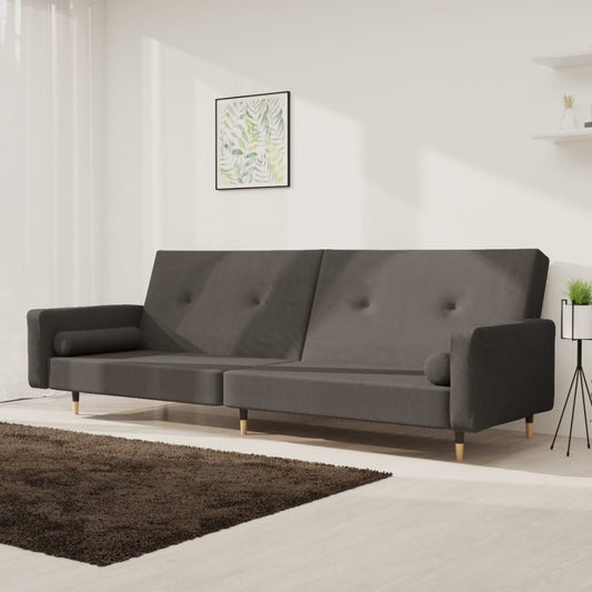 Canapea extensibilă cu 2 locuri, 2 perne, gri închis, catifea