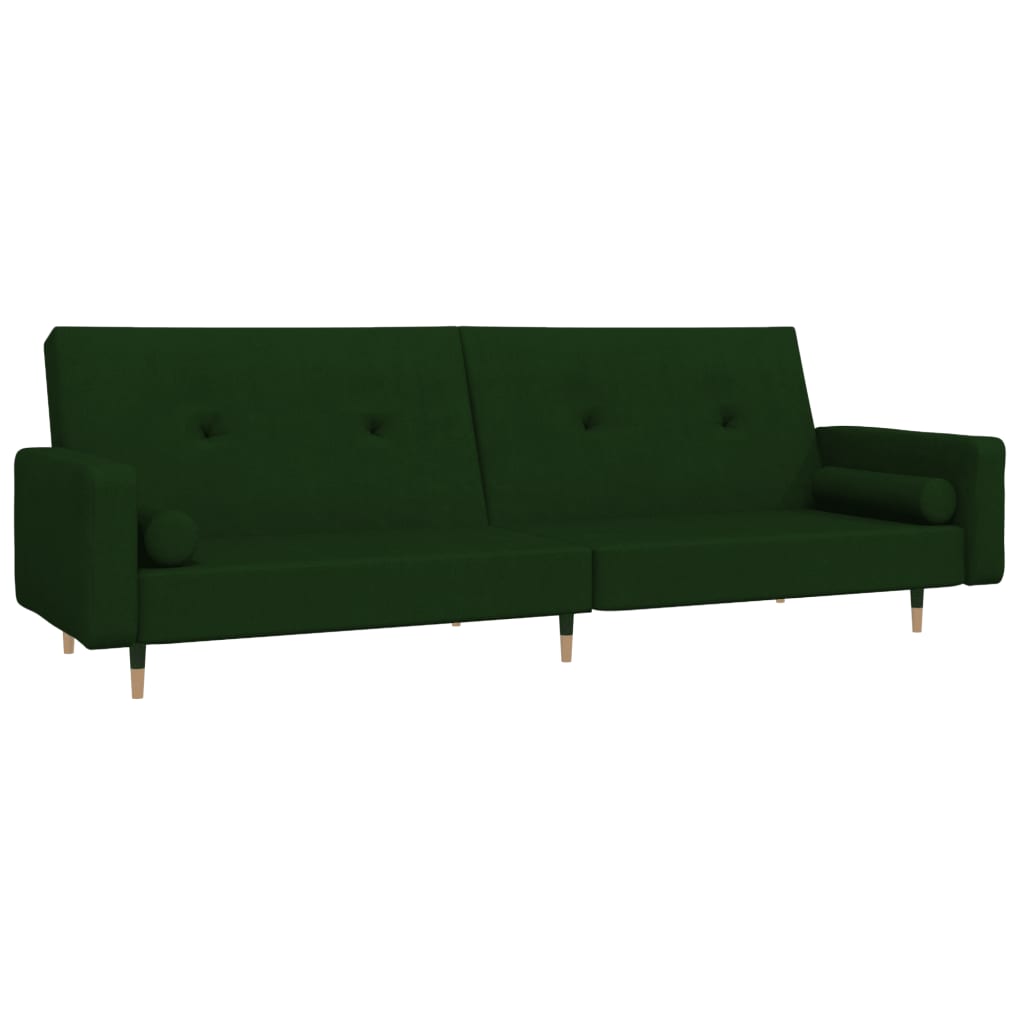 Canapea extensibilă cu 2 locuri, 2 perne, verde închis catifea
