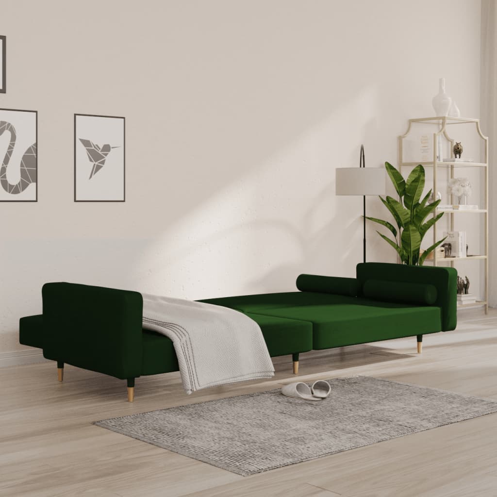 Canapea extensibilă cu 2 locuri, 2 perne, verde închis catifea