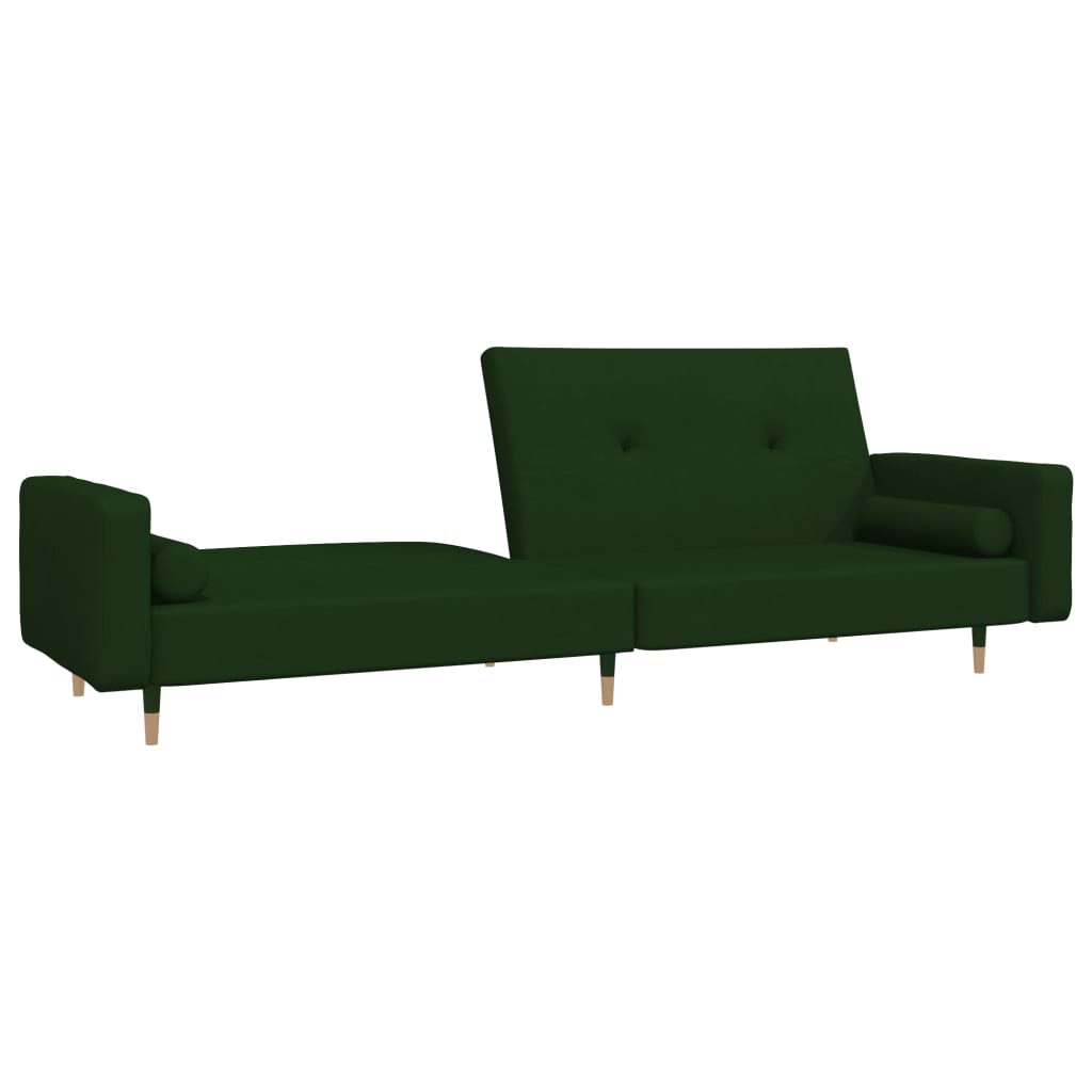 Canapea extensibilă cu 2 locuri, 2 perne, verde închis catifea