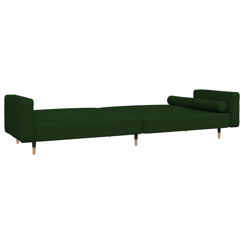 Canapea extensibilă cu 2 locuri, 2 perne, verde închis catifea