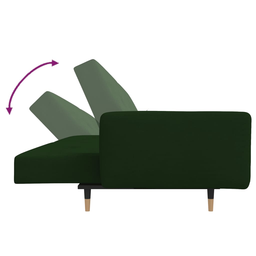 Canapea extensibilă cu 2 locuri, 2 perne, verde închis catifea