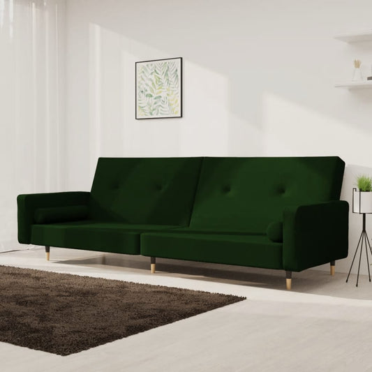 Canapea extensibilă cu 2 locuri, 2 perne, verde închis catifea