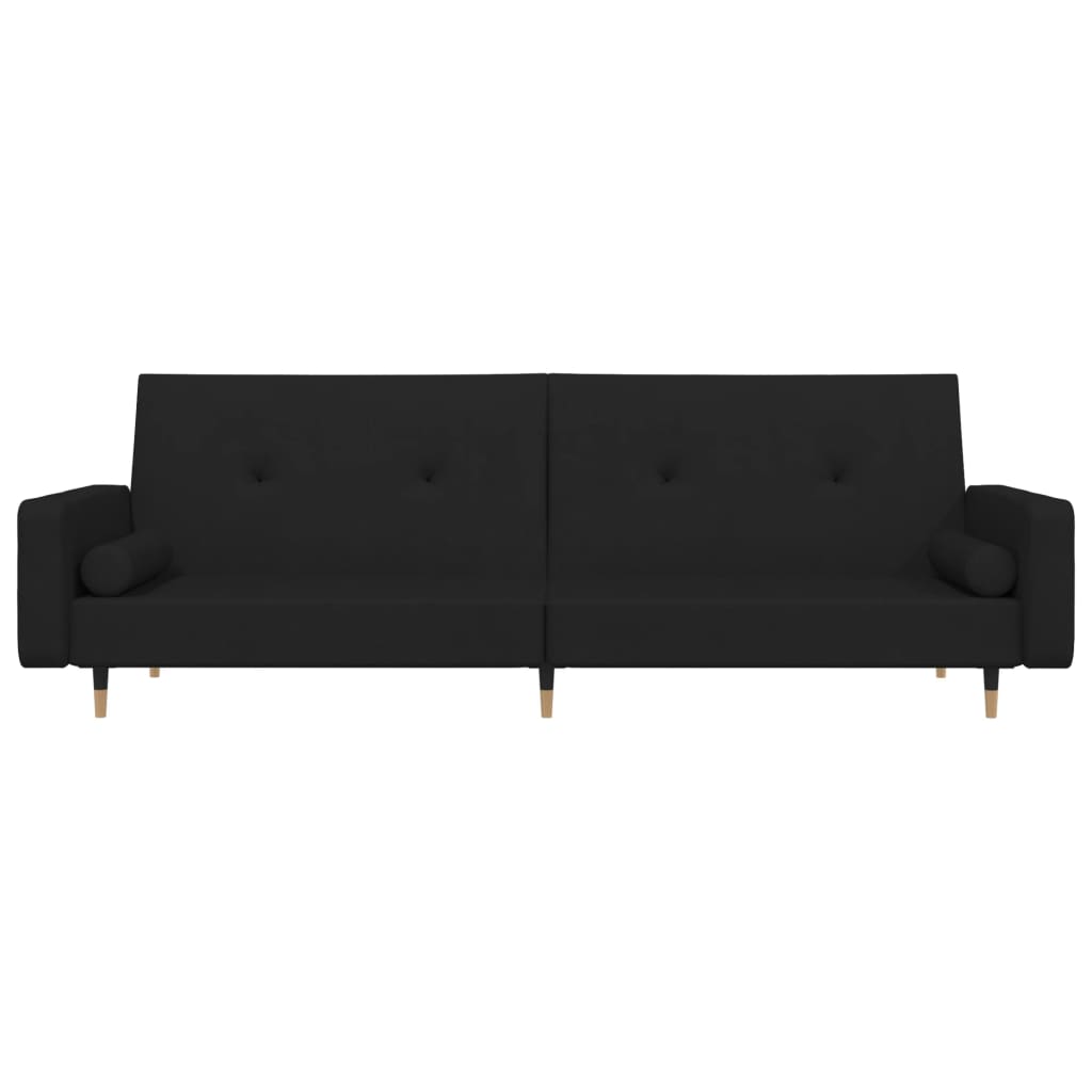 Canapea extensibilă cu 2 locuri, 2 perne, negru, catifea
