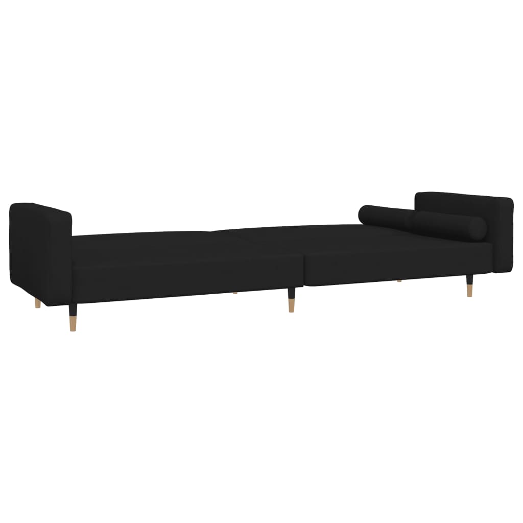 Canapea extensibilă cu 2 locuri, 2 perne, negru, catifea