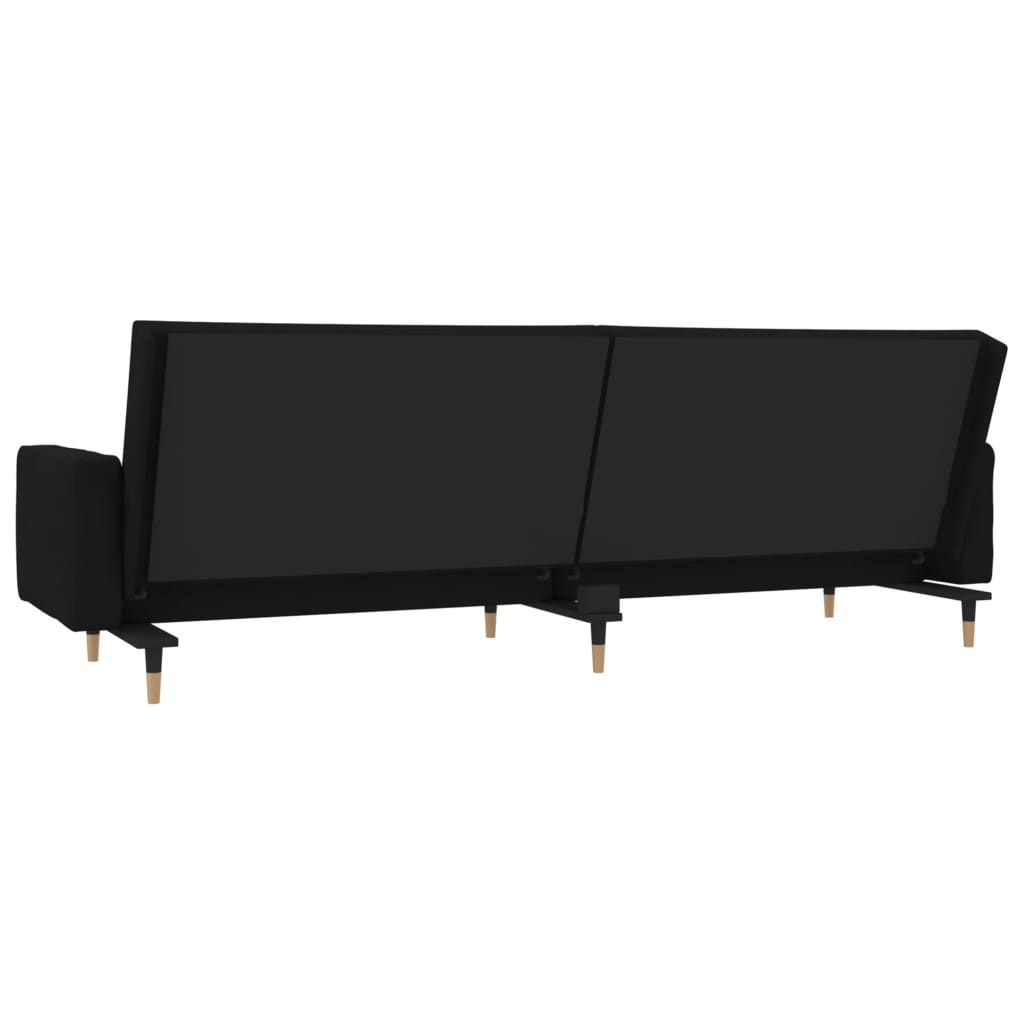 Canapea extensibilă cu 2 locuri, 2 perne, negru, catifea