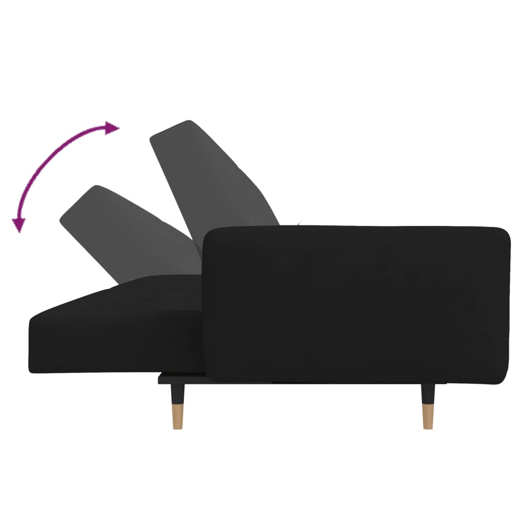 Canapea extensibilă cu 2 locuri, 2 perne, negru, catifea