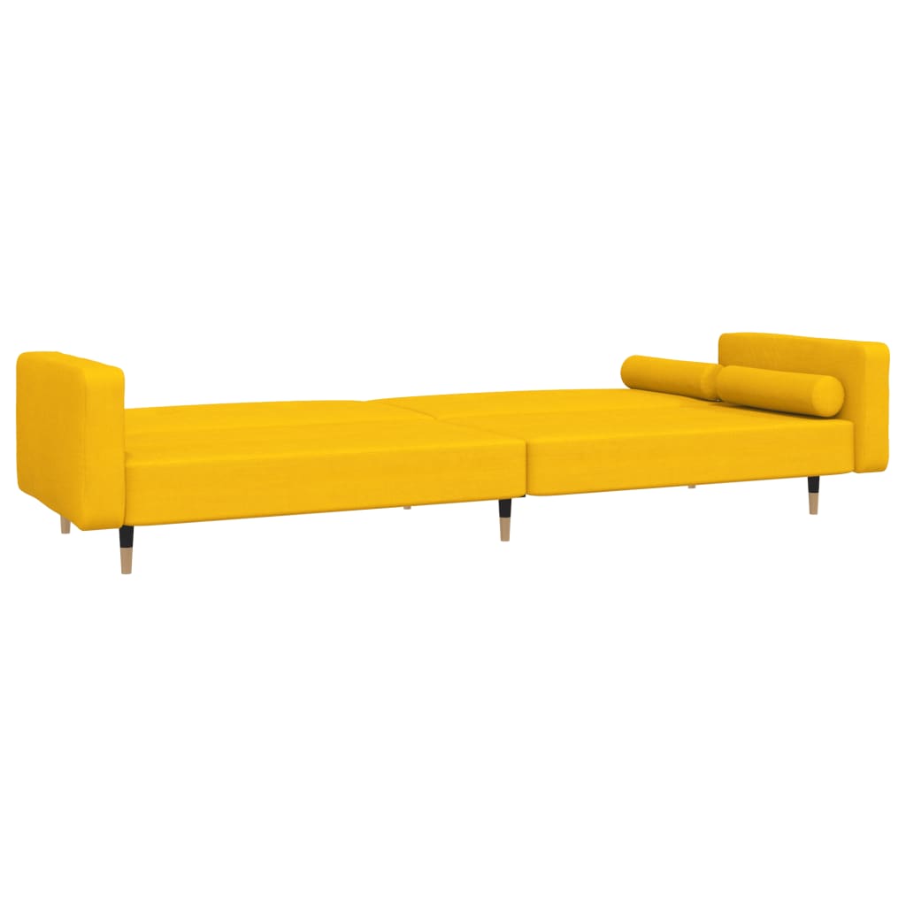 Canapea extensibilă cu 2 locuri, 2 perne, galben, catifea
