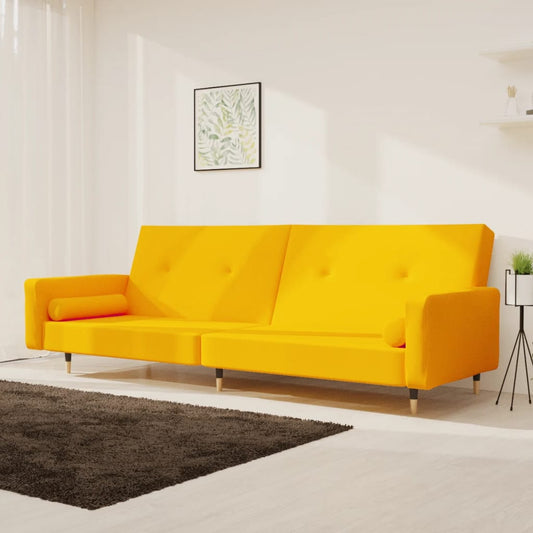 Canapea extensibilă cu 2 locuri, 2 perne, galben, catifea