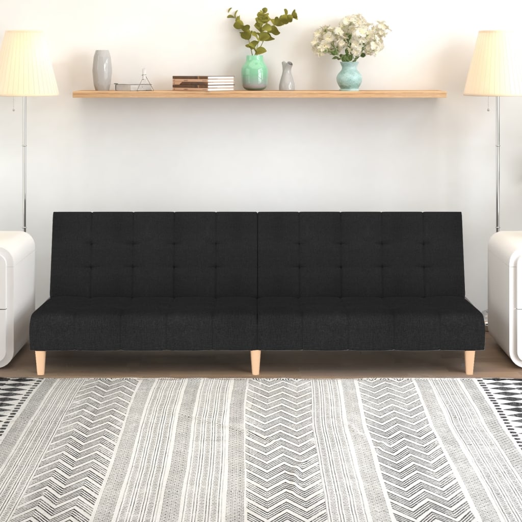 Canapea extensibilă cu 2 locuri, negru, material textil
