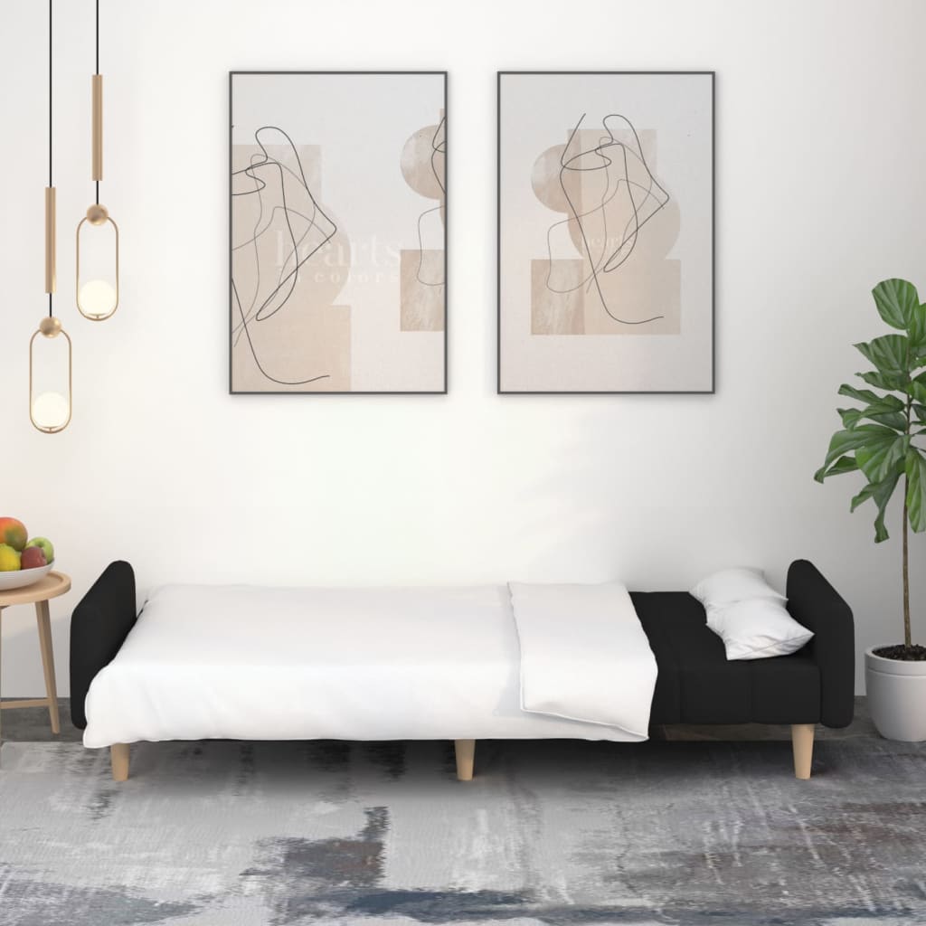 Canapea extensibilă cu 2 locuri, negru, material textil