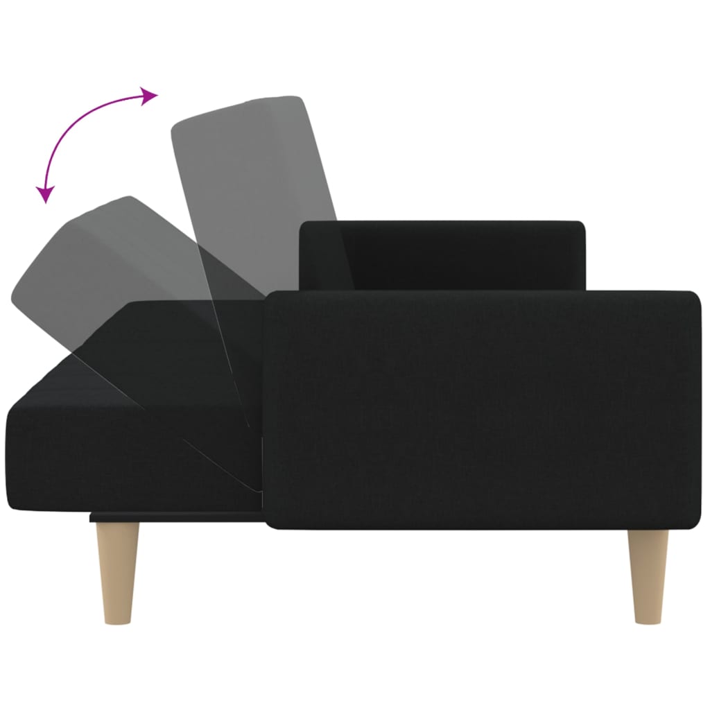 Canapea extensibilă cu 2 locuri, negru, material textil