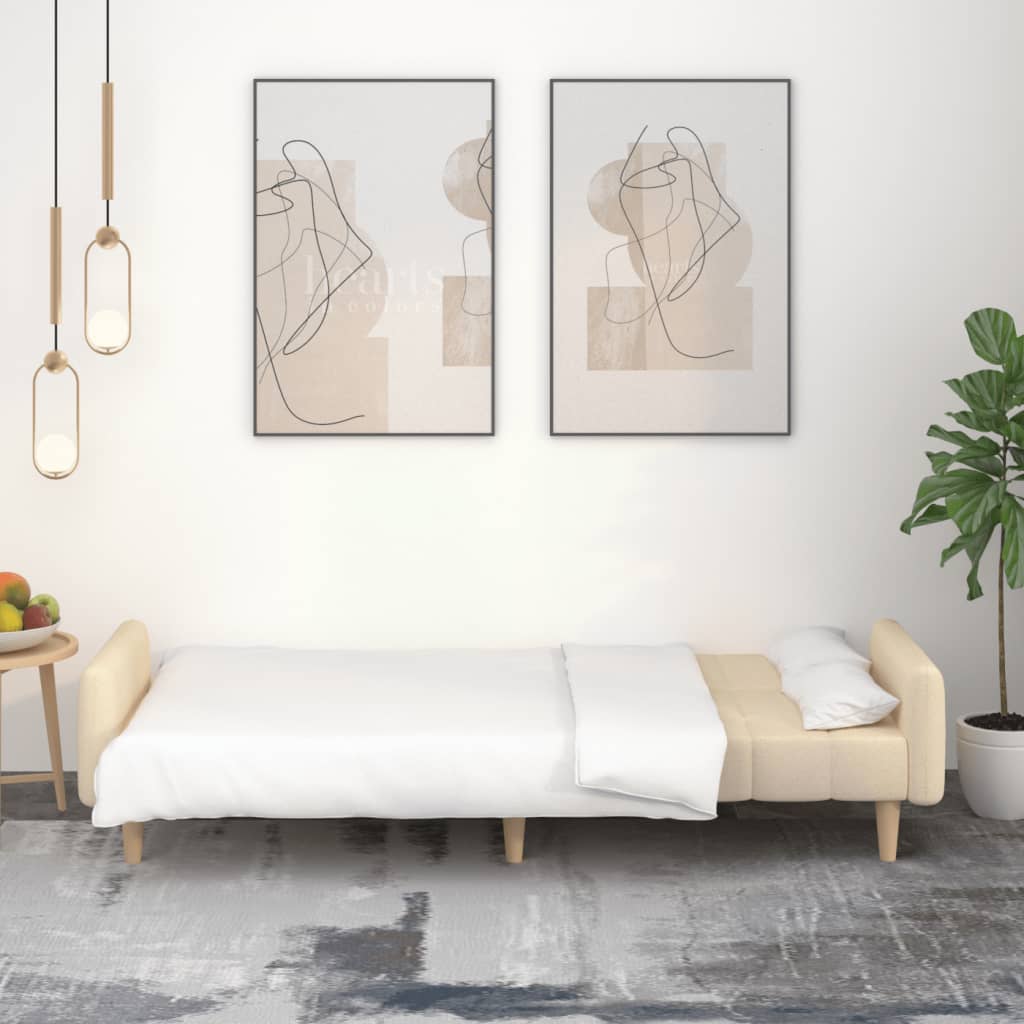Canapea extensibilă cu 2 locuri, crem, material textil