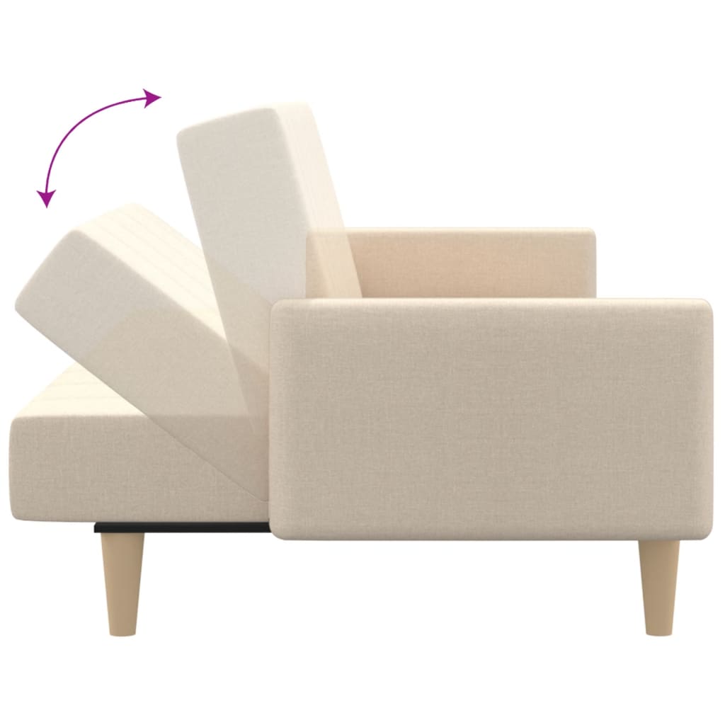 Canapea extensibilă cu 2 locuri, crem, material textil