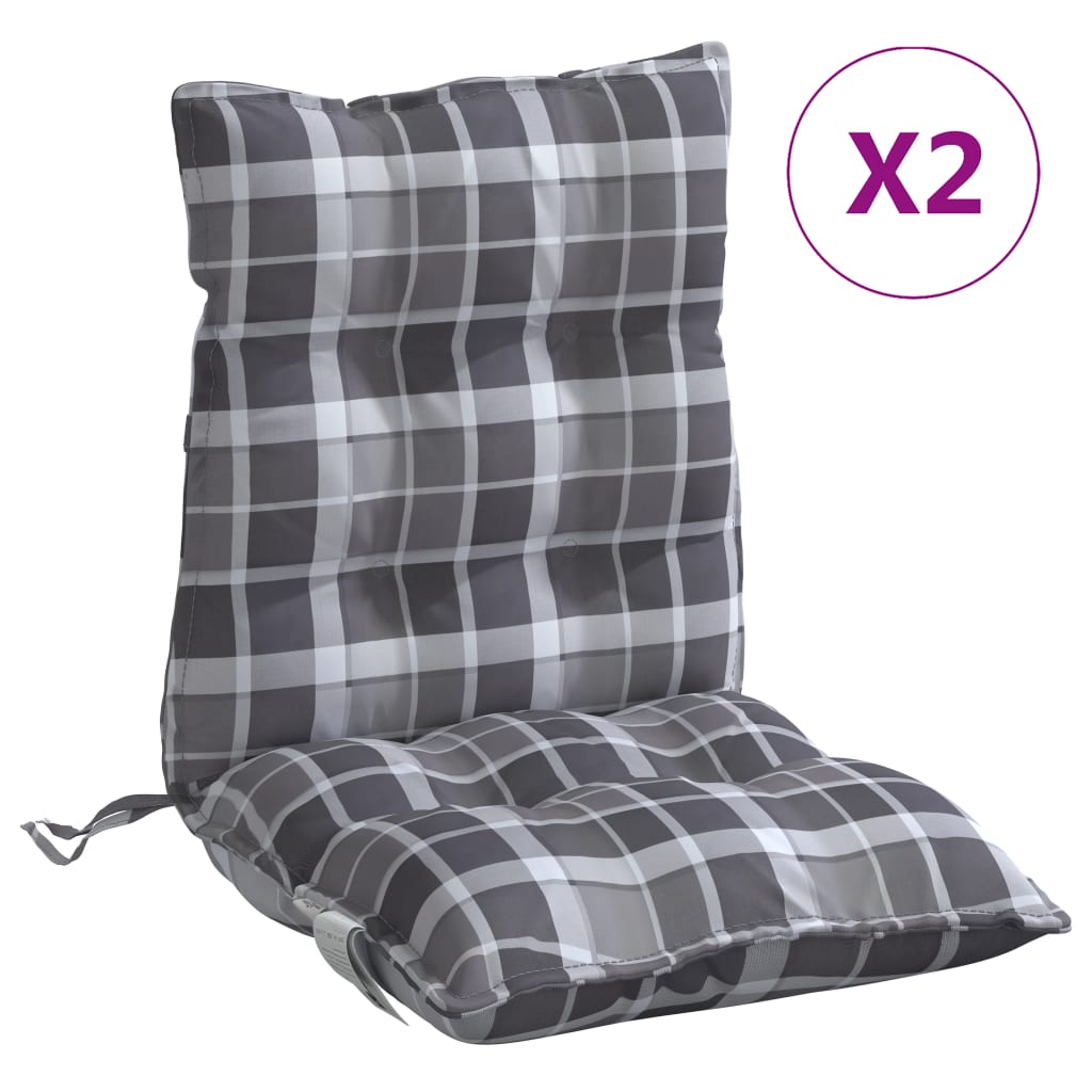 Perne scaun cu spătar mic, 2 buc., gri carouri, textil oxford
