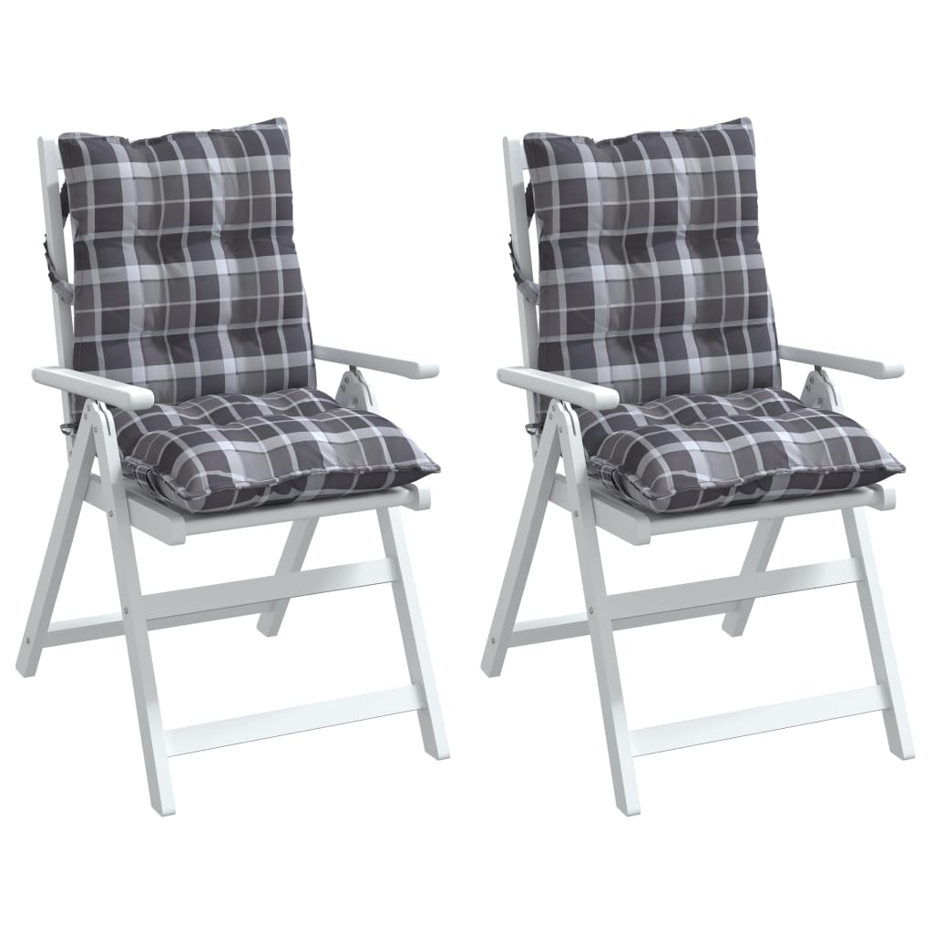 Perne scaun cu spătar mic, 2 buc., gri carouri, textil oxford