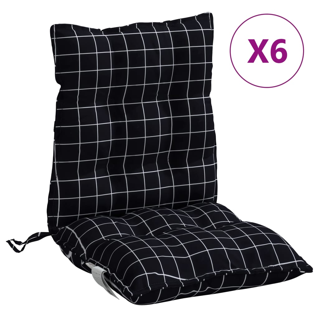 Perne scaun cu spătar mic, 6 buc., negru carouri, textil oxford