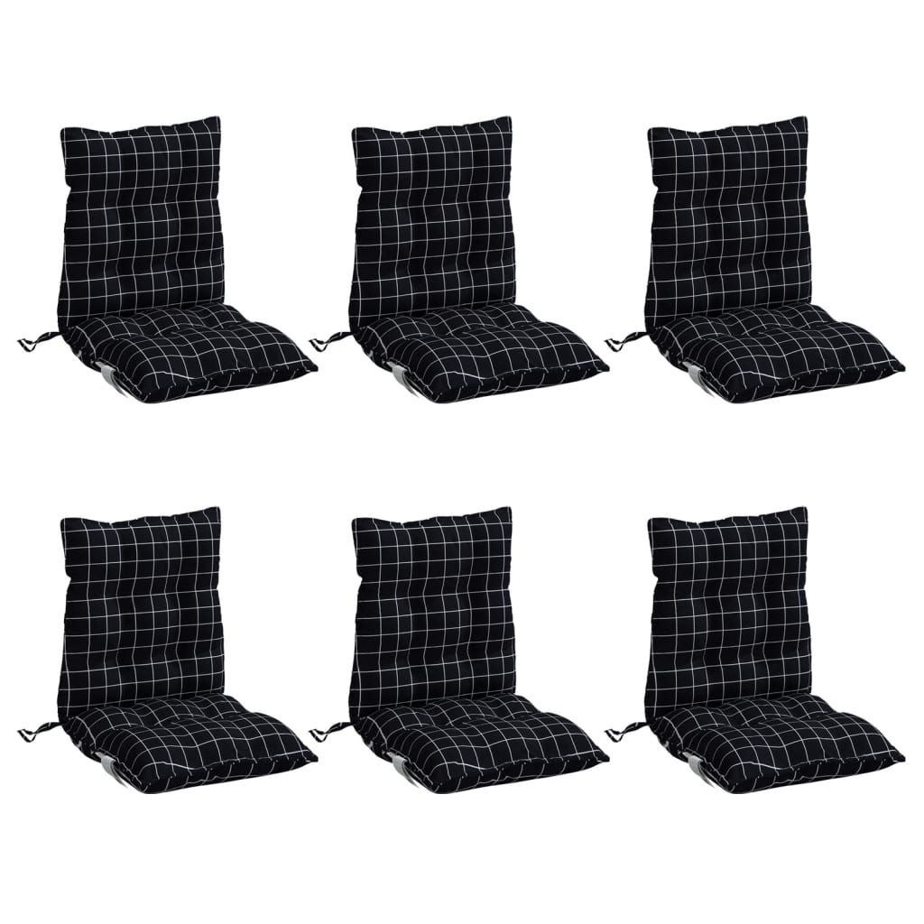 Perne scaun cu spătar mic, 6 buc., negru carouri, textil oxford