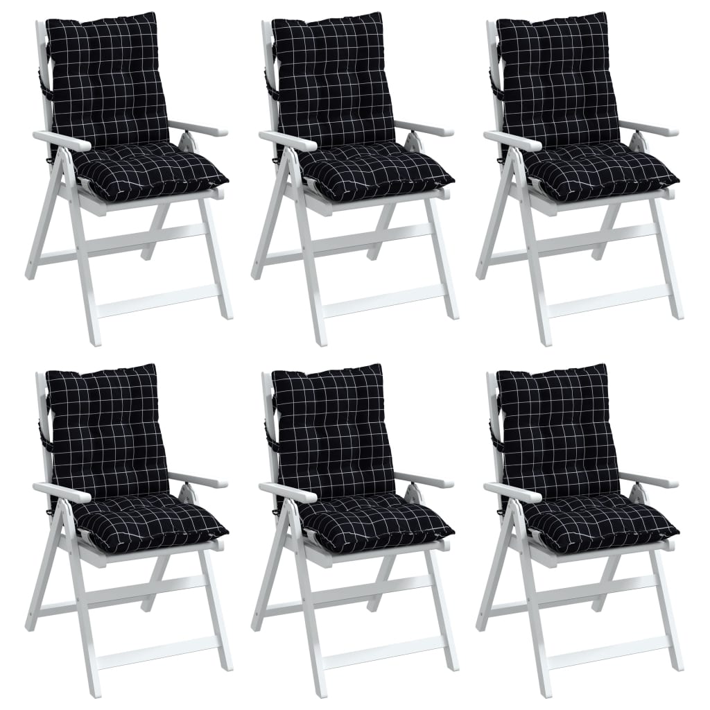 Perne scaun cu spătar mic, 6 buc., negru carouri, textil oxford