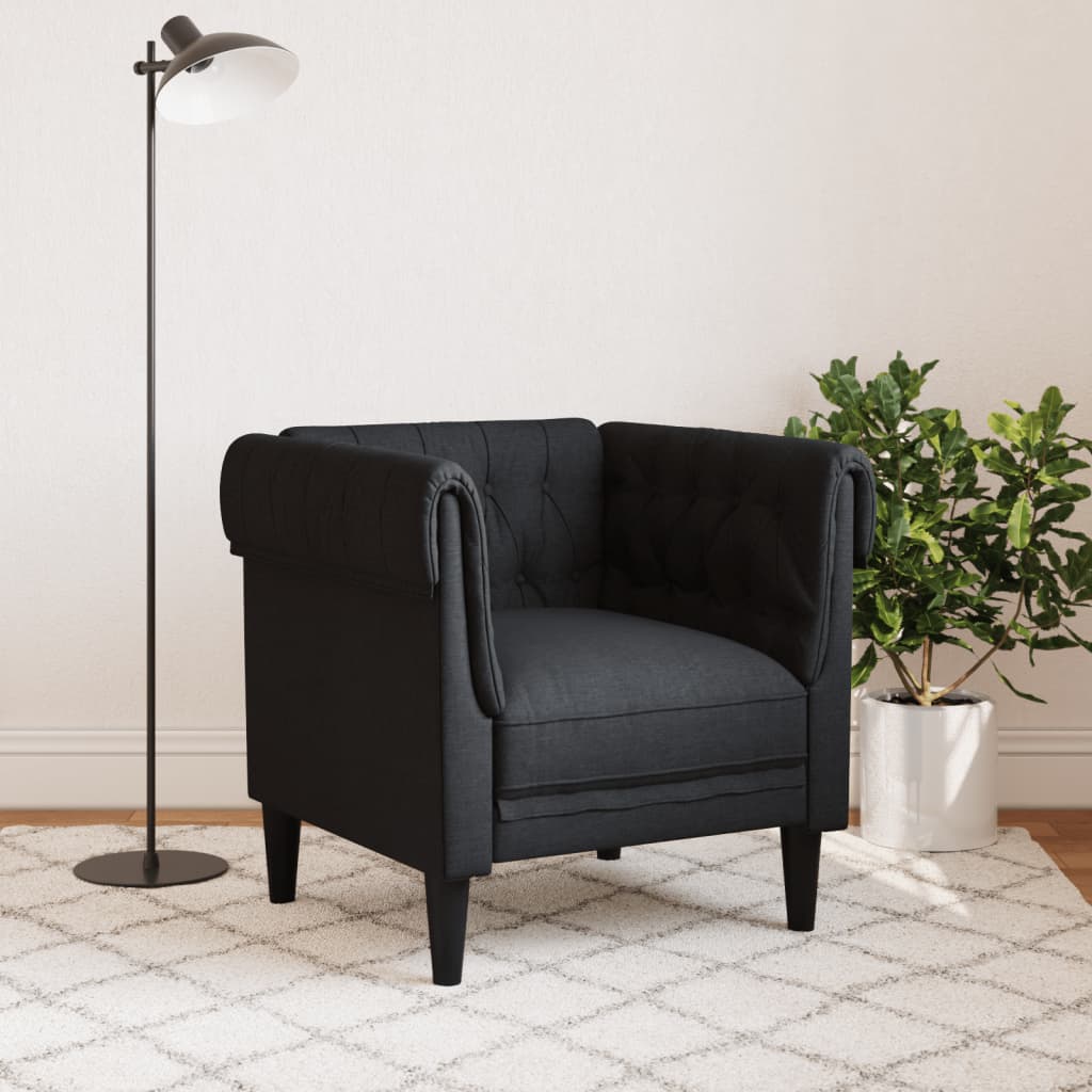 Fotoliu Chesterfield, negru, material textil