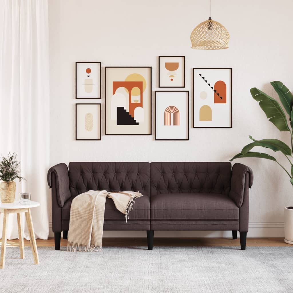 Canapea Chesterfield cu 2 locuri, maro închis, material textil