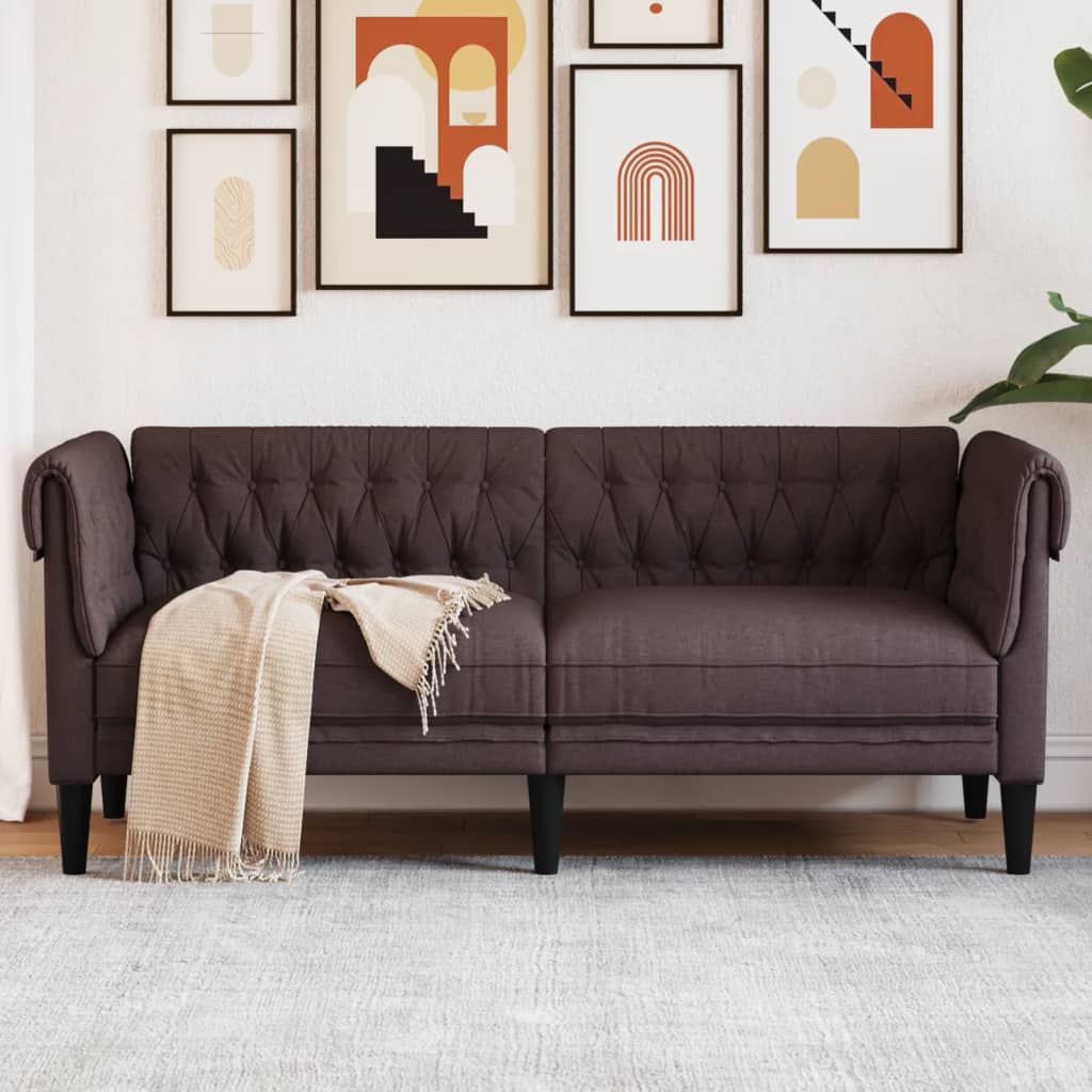 Canapea Chesterfield cu 2 locuri, maro închis, material textil