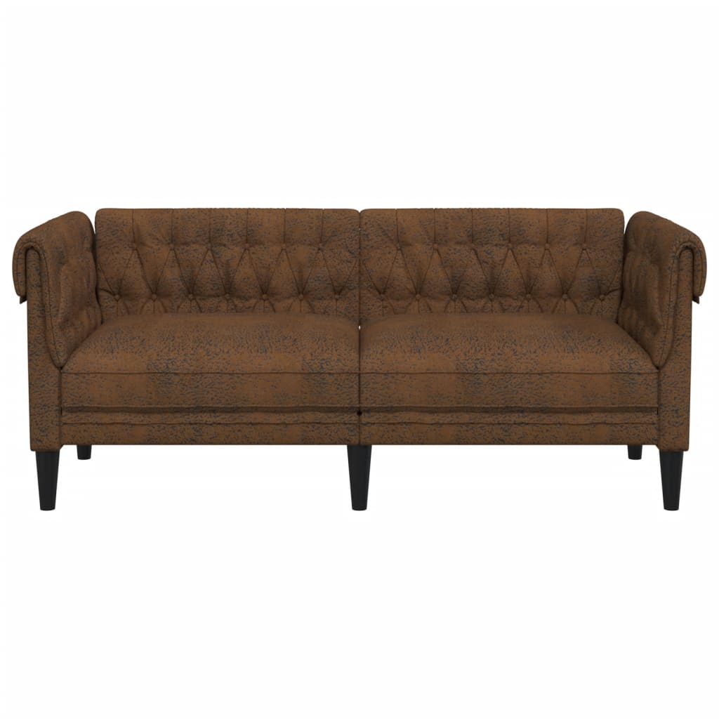 Canapea Chesterfield cu 2 locuri, maro, material textil