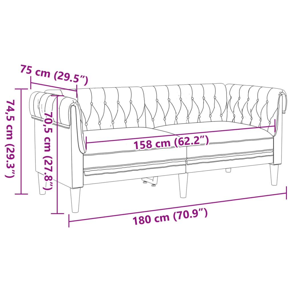 Canapea Chesterfield cu 2 locuri, maro, material textil