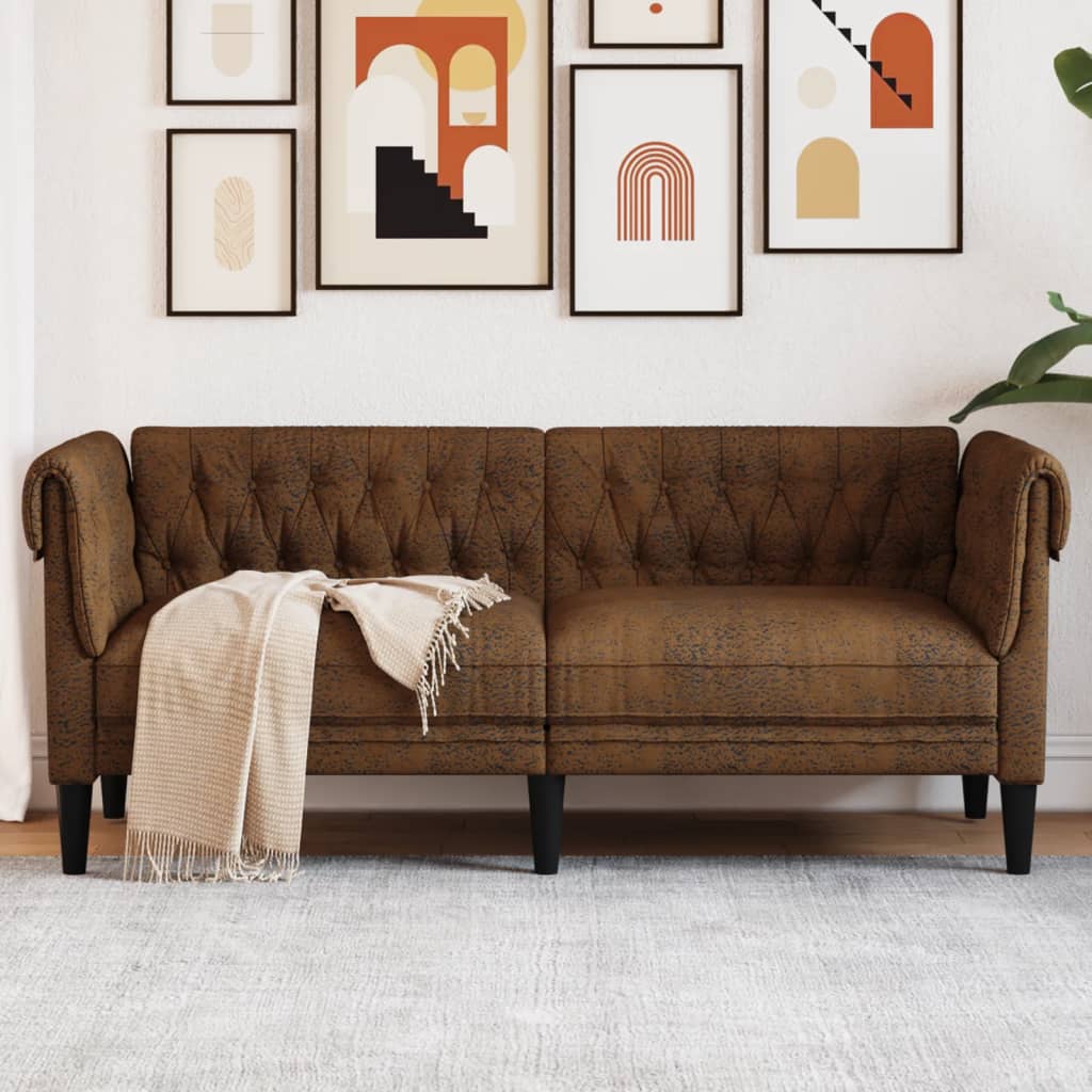 Canapea Chesterfield cu 2 locuri, maro, material textil
