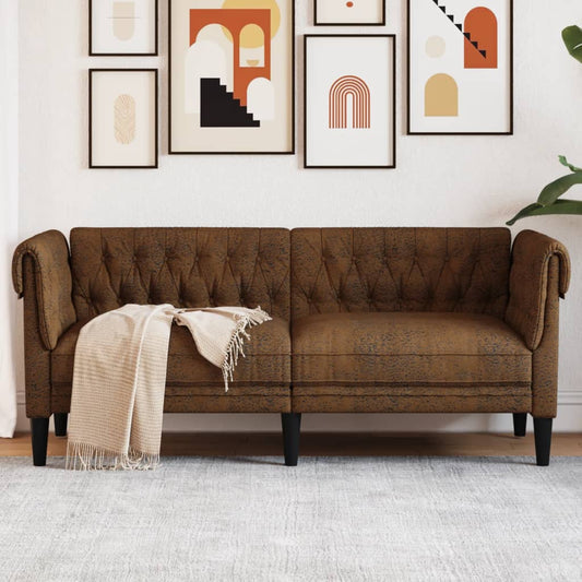 Canapea Chesterfield cu 2 locuri, maro, material textil