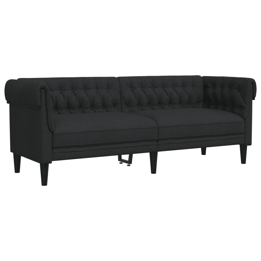 Canapea Chesterfield cu 3 locuri, negru, material textil