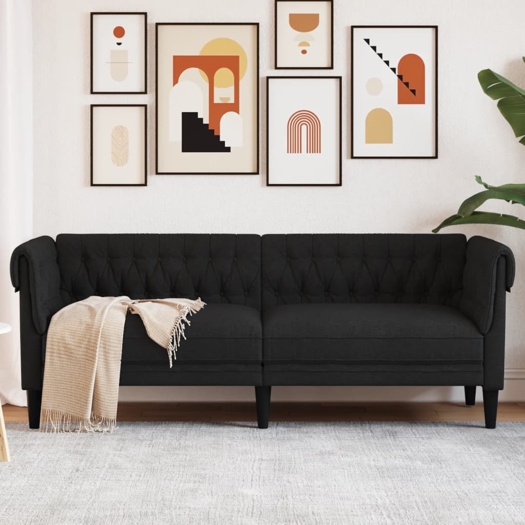 Canapea Chesterfield cu 3 locuri, negru, material textil